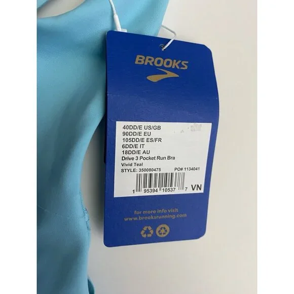 Brooks 40DDE Drive 3 Pocket Run Bra Vivid Teal Compression Wicking Quick Dry - Picture 6 of 11